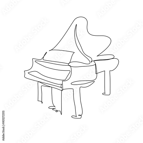 Piano continuous one line vector drawing. Pianoforte hand drawn silhouette clipart.