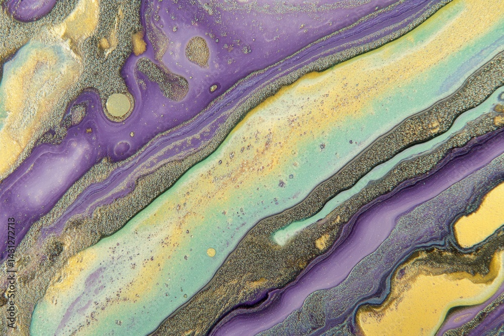 Obraz premium Abstract Fluid Art with Gold Accents and Purple Hues Capturing a Luxurious and Artistic Aesthetic for Creative Projects and Designs
