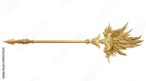 Golden winged arrow isolated on white.