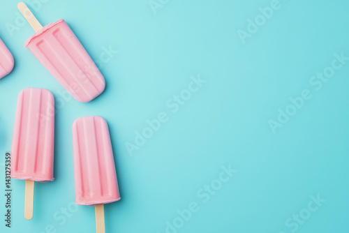 Obraz na płótnie Pink popsicles arranged on a vibrant pastel blue background w salonie