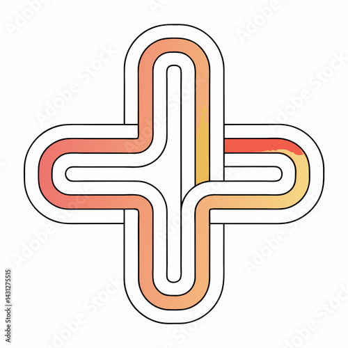 Bold retro lines create glossy, embossed design in flat color scheme, evoking sense of modernity and creativity, on white background, commercial use