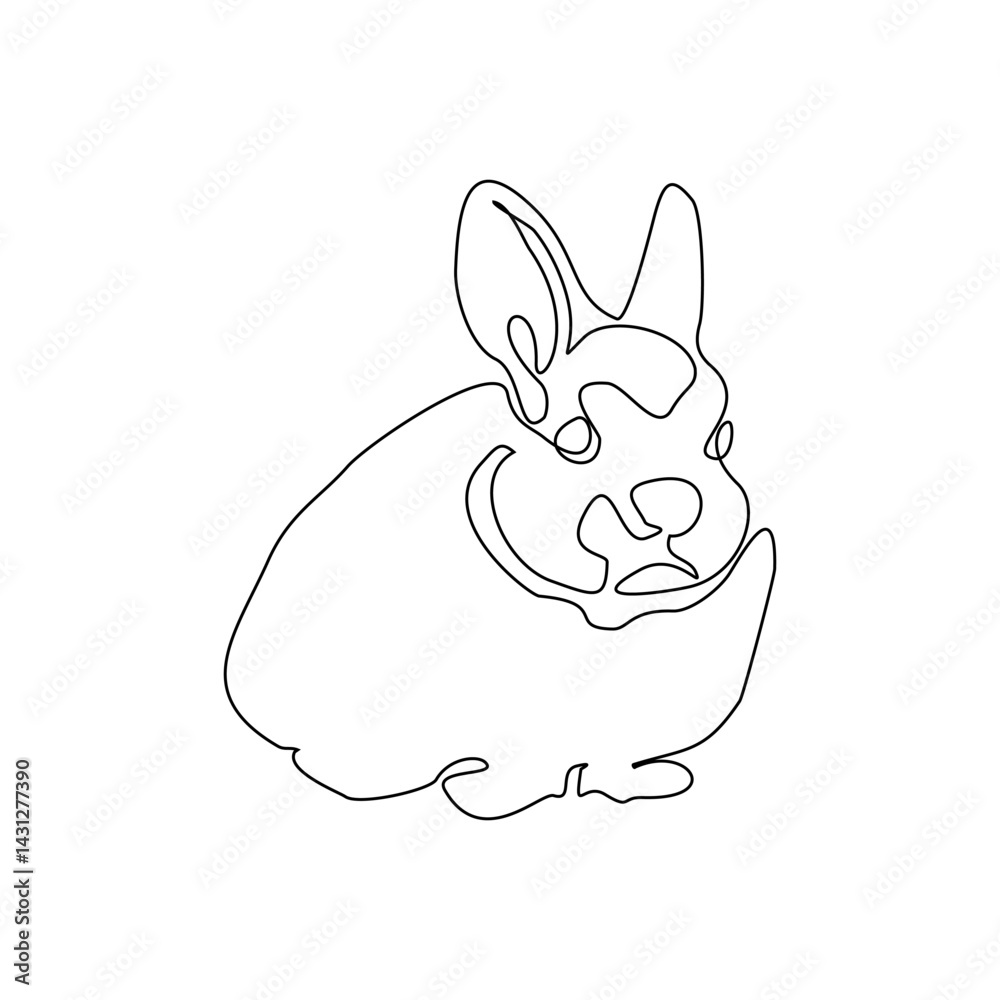 Obraz premium Continuous one line drawing of bunny. Cute rabbit silhouette with ears in simple minimalistic style Vector illustration