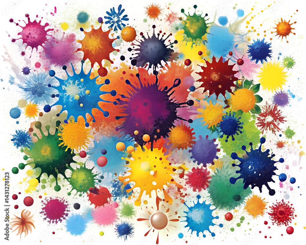 A colorful painting of splatters of paint with a variety of colors A colorful painting of splatters of paint with a variety of colors