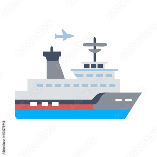 Vector Illustration of a Ship and Airplane Against a Black Background