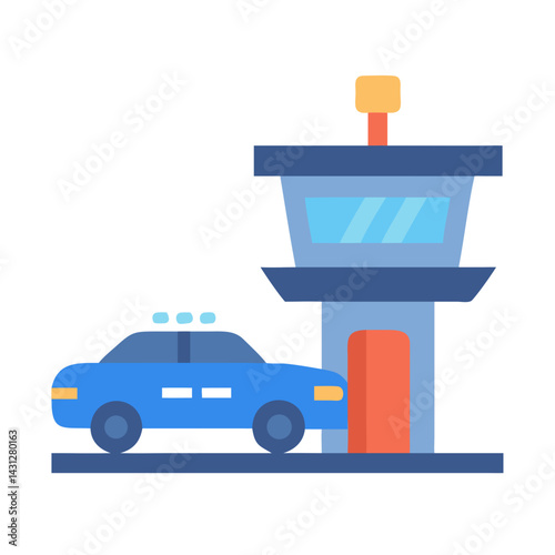 Airport Security Scene: Police Car and Control Tower Icon