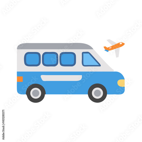 Van and Airplane Travel Concept - Transportation and Adventure Illustration