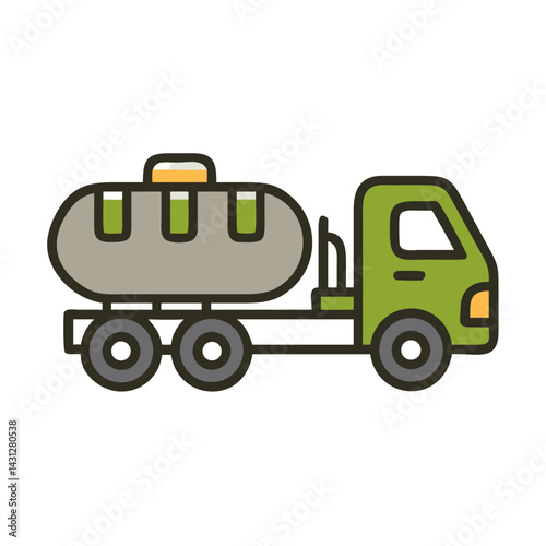 Stylized Icon of a Green Tank Truck on Black Background