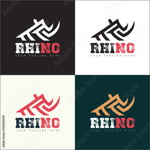 Rhino rhinoceros line shapes modern logo set silhouette template design