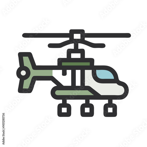 Illustration of Military Helicopter in Green and White on Black Background