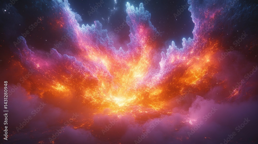 Fototapeta premium Fiery cosmic nebula ablaze with vibrant colors