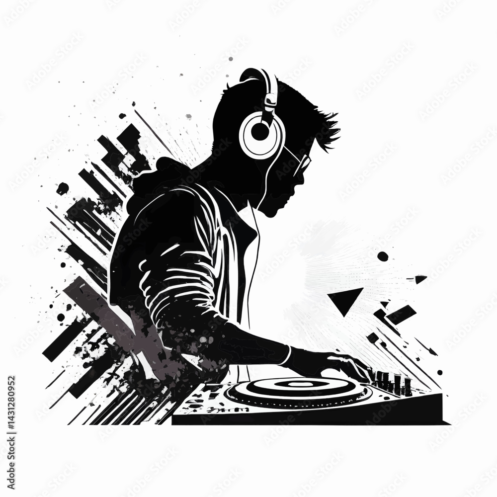Obraz premium minimalist vector logo silhouette of DJ