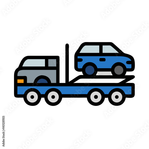 Car Carrier Truck Icon: Auto Transport, Towing Services and Roadside Assistance
