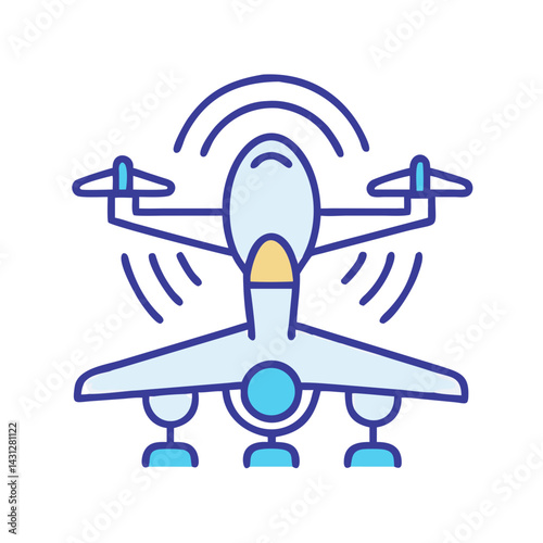 Modern drone icon with signal waves, vector illustration on black background