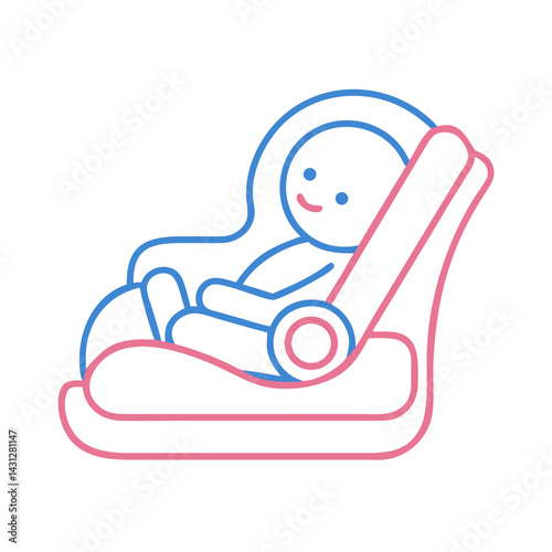 Baby Car Seat Illustration in Pink and Blue Neon Style