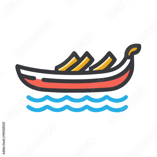 Venetian Gondola on Water - Black Background Italian Culture Illustration