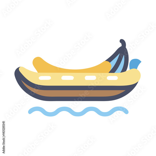 Cartoon Banana Boat Icon with Water Waves for Summer Vacation Fun