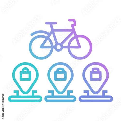 Secure Bike Parking Icon Design with Location Pointers and Gradient Colors