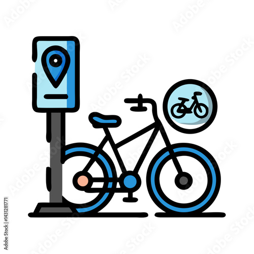 Bike sharing location sign with a bike icon on black background