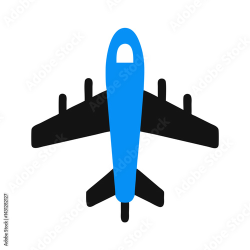 Blue and Black Airplane Illustration with Black Background: Travel Concept