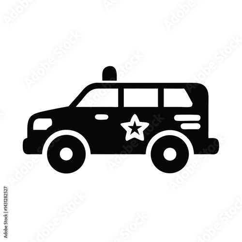 Police car icon in dark mode, emergency vehicle illustration, security