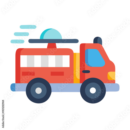 Cartoon Fire Truck Illustration on Black Background for Safety and Emergency Services