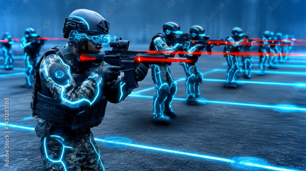 Innovative military forces train with advanced hologram technology for strategic scenarios
