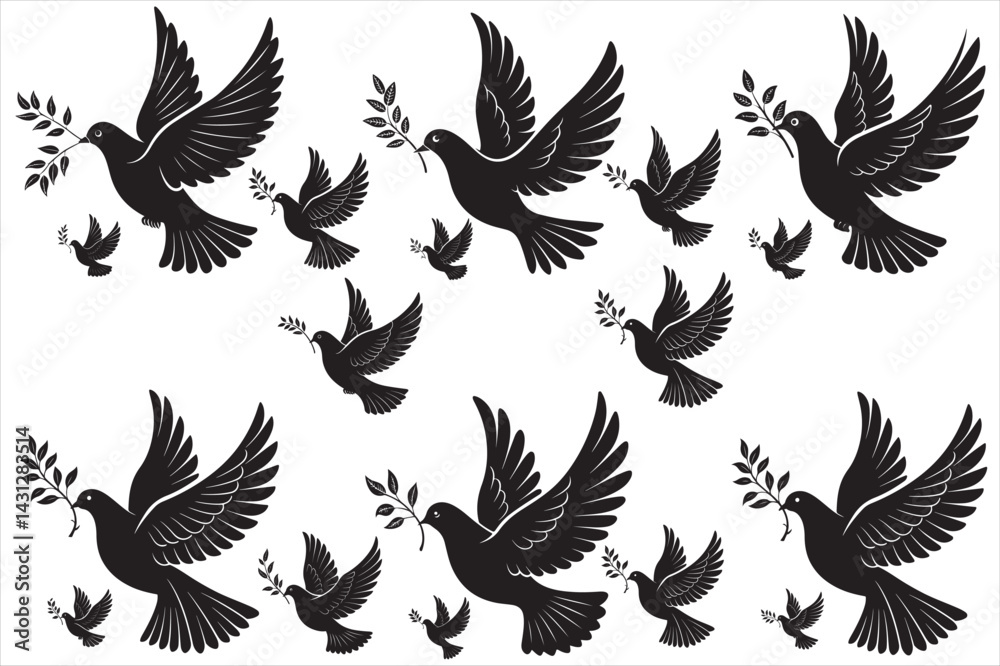 A black silhoiette of grouping dove. A black silhoiette of grouping dove.