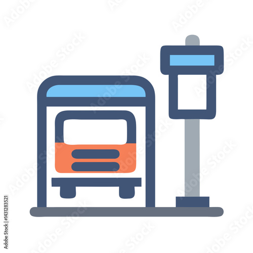 Illustration of Bus Stop with Shelter and Sign on Black Background