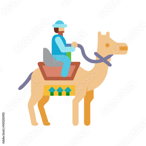 Camel and Rider Icon: Flat Vector Illustration for Desert Travel