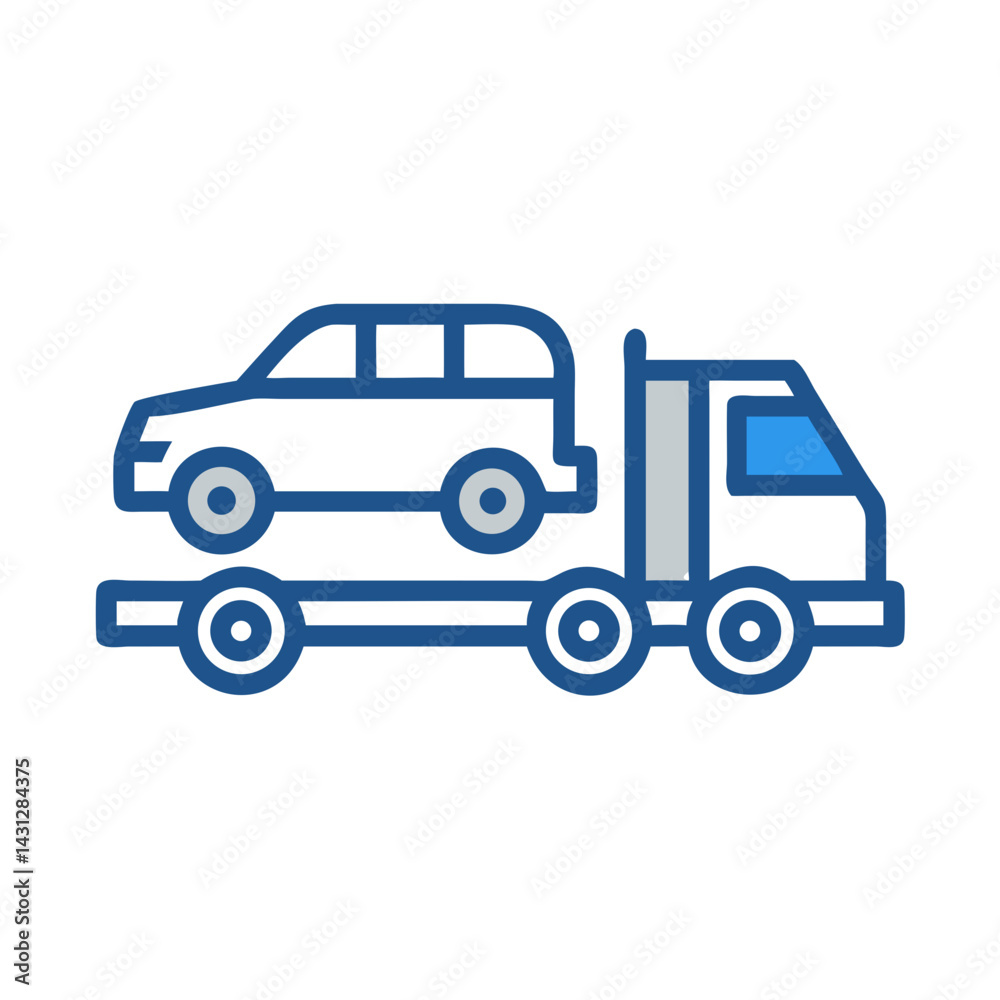 Fototapeta premium Blue Car Carrier Truck with Vehicle: Transportation and Towing Services Icon
