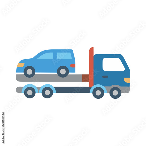 Wallpaper Mural Blue Tow Truck Carrying a Vehicle, Flat Vector Illustration on Black Background Torontodigital.ca