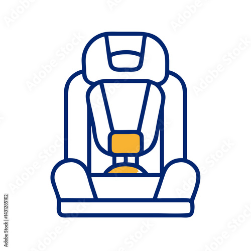 Blue and Gold Car Seat Safety Icon on Black Background