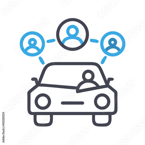 Car Sharing Network Icon: Transportation, Ride Sharing, Social Connection