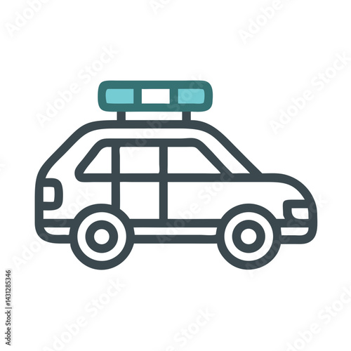 Cartoon Police Car Icon with Lights on Black Background Illustration