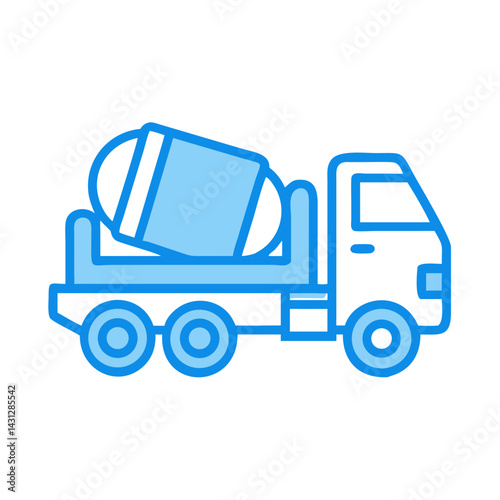 Cement Truck Icon Illustration in Blue Outline Style for Construction Design