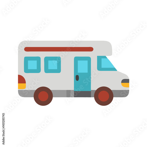 Modern Flat Vector Illustration of a Camper Van for Travel and Holiday
