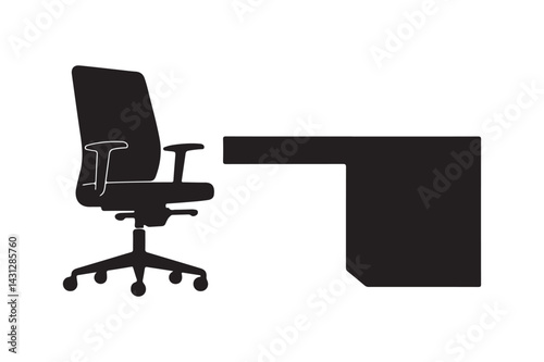 Office Chair and Desk Silhouette Icon Vector Illustration