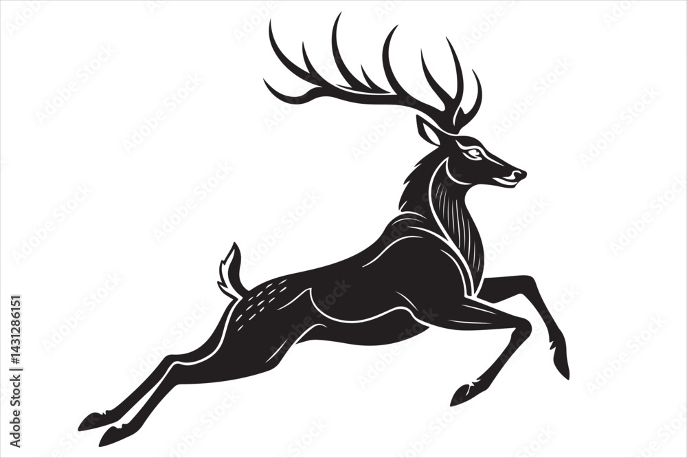 Obraz premium A black silhoiette of runing deer.