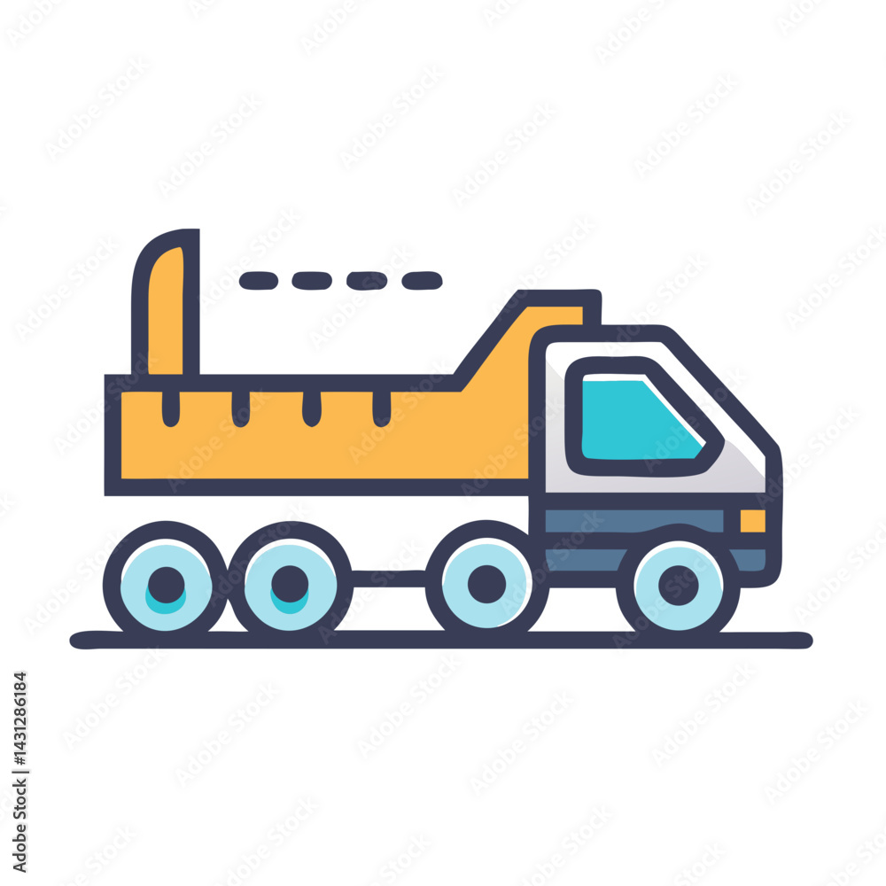 Fototapeta premium Dump Truck Vector Illustration with Six Wheels on Black Background