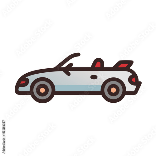 Stylized White Convertible Car Illustration with Dark Outline on Black Background