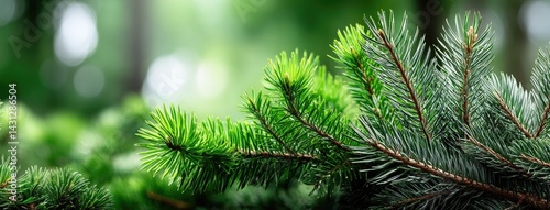 Fluffy evergreen tree branches provide a vibrant green contrast against a dark background, perfect for festive designs and winter themes