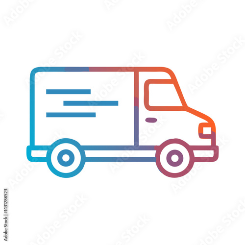Gradient Line Art Delivery Van Icon, Black Background, Modern Style