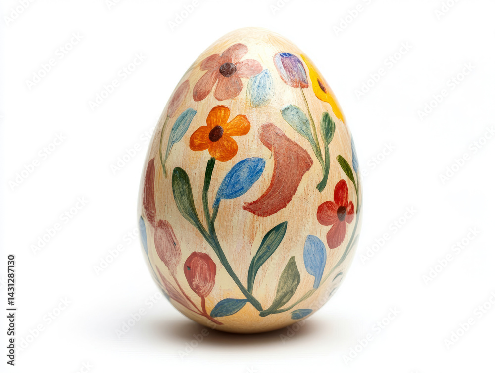 Painted Easter egg with floral design, isolated on white background Painted Easter egg with floral design, isolated on white background