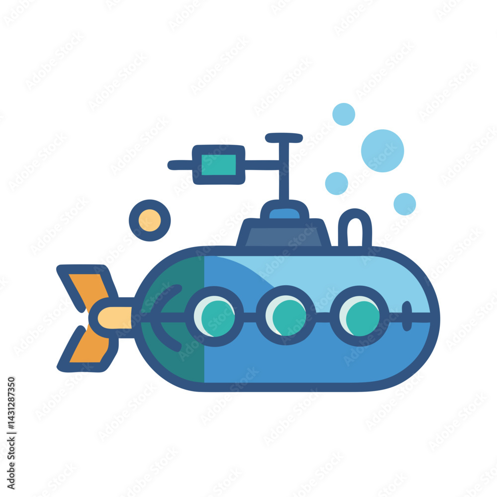 Cartoon Submarine with Bubbles on Black Background - Vector Illustration Cartoon Submarine with Bubbles on Black Background - Vector Illustration