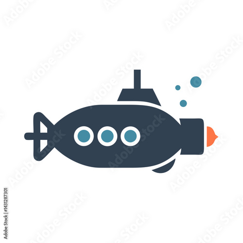 Cute Submarine Illustration with Bubbles on Black Background for Children