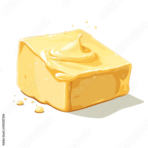Delicious melting creamy block of butter vector illustration isolated on a white background