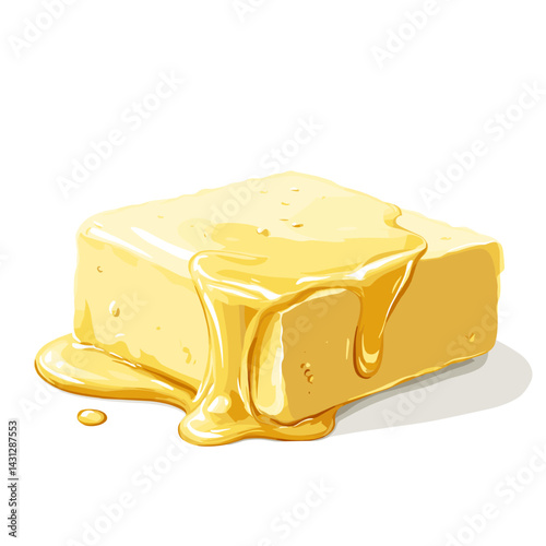 Delicious melting creamy block of butter vector illustration isolated on a white background