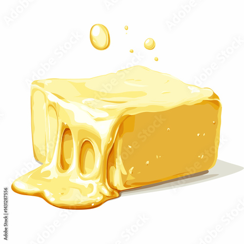 Delicious melting creamy block of butter vector illustration isolated on a white background