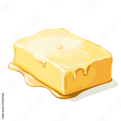 Delicious melting creamy block of butter vector illustration isolated on a white background