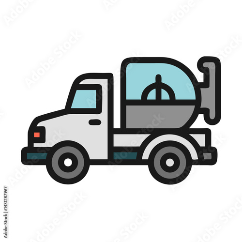 Cartoon Cement Mixer Truck on Black Background, Construction Equipment Vector
